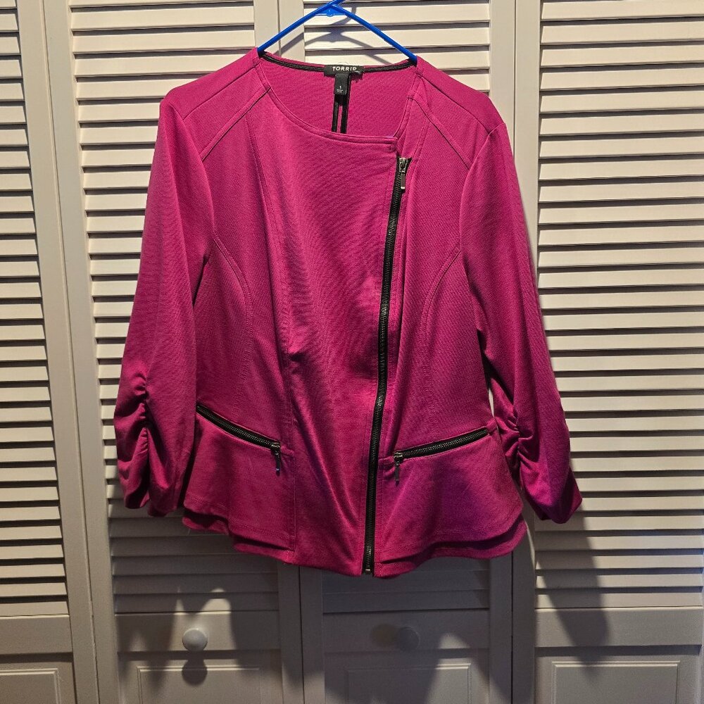 Torrid Moto-Style Fuchsia Peplum Jacket